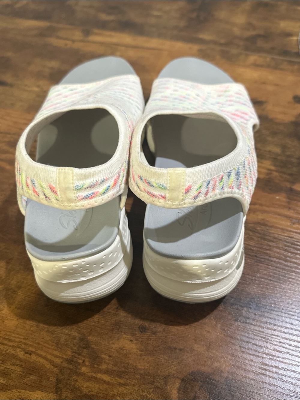 Skechers White Knit Open-Toe Slip-On Sandals with Multicolor Flecks - Picture 3 of 8